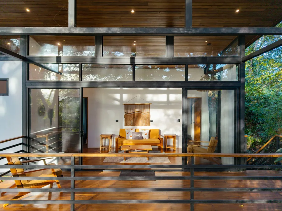 Glass-fronted private retreat cabin